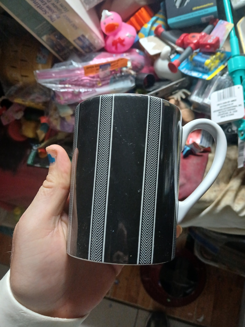 Nautica Black Ceramic Mug with White Chevron Stripes